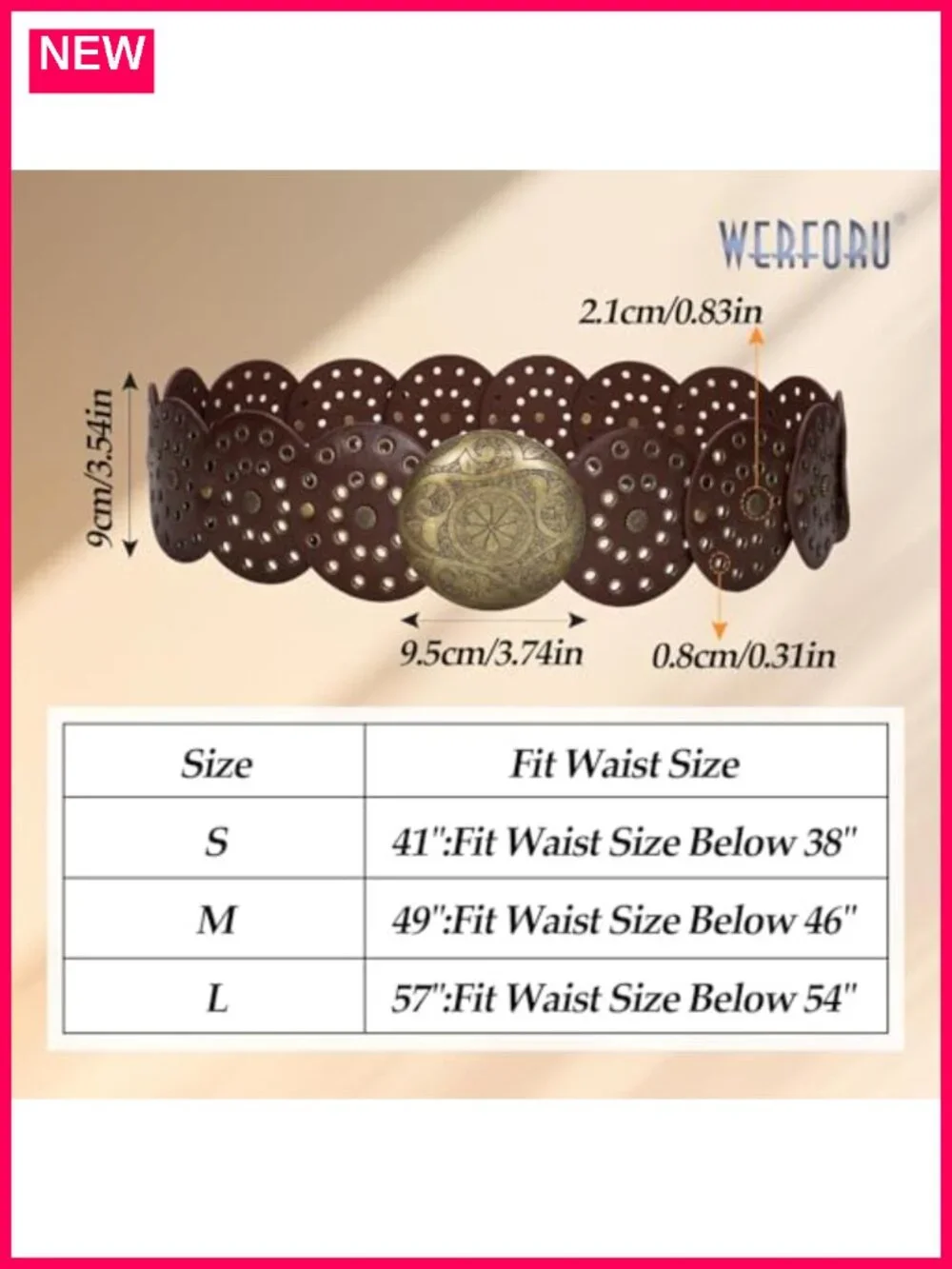 Women Faux Leather Vintage Belt Round Disc Buckle